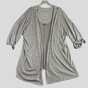 Earthbound Trading Co XL Gray Open Front  Crocheted‎ Cardigan Cottage Western